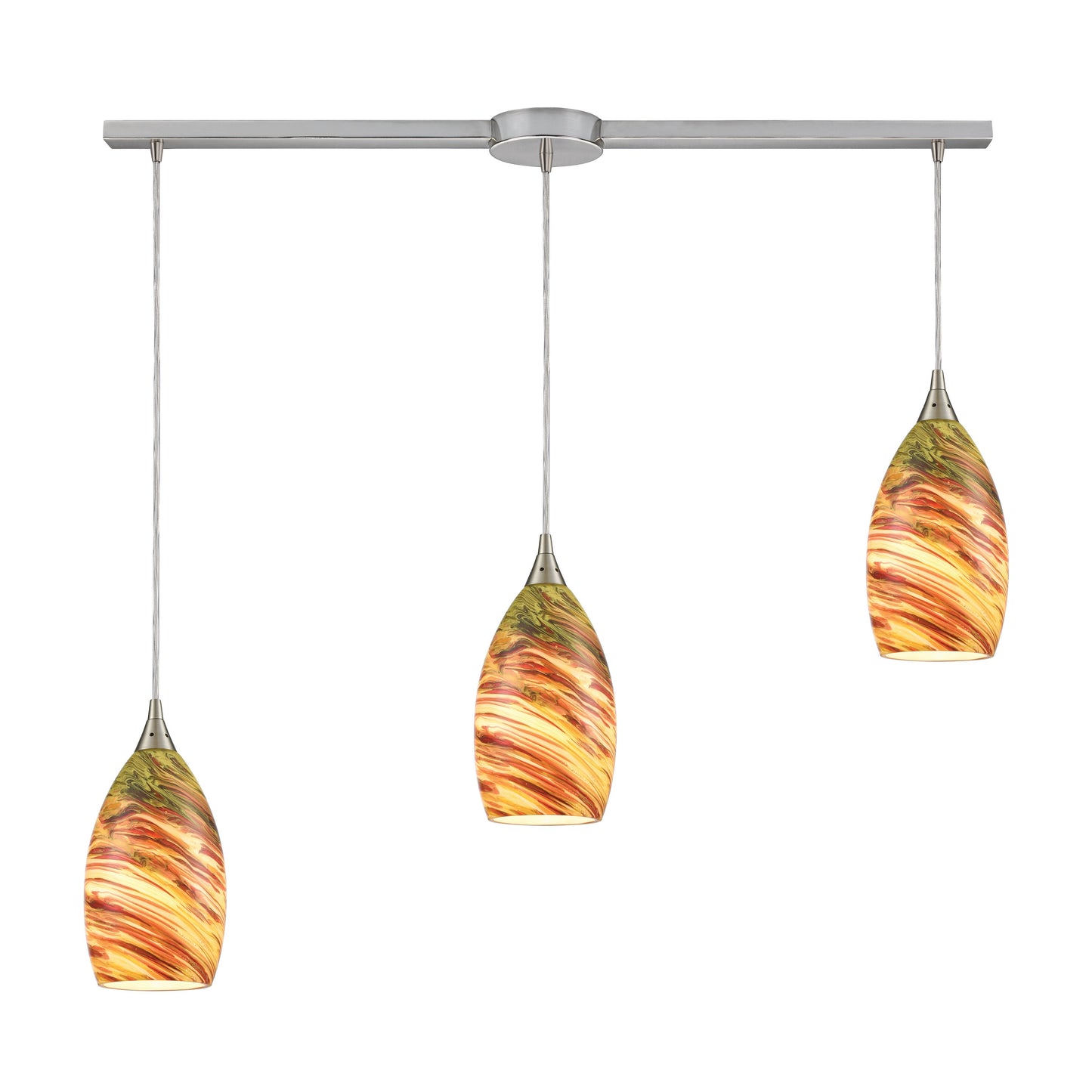 ELK SHOWROOM 10630/3L Collanino 38'' Wide 3-Light Pendant - Satin Nickel with Lava Swirl Blown Glass