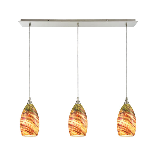 ELK SHOWROOM 10630/3LP Collanino 36'' Wide 3-Light Pendant - Satin Nickel with Lava Swirl Blown Glass