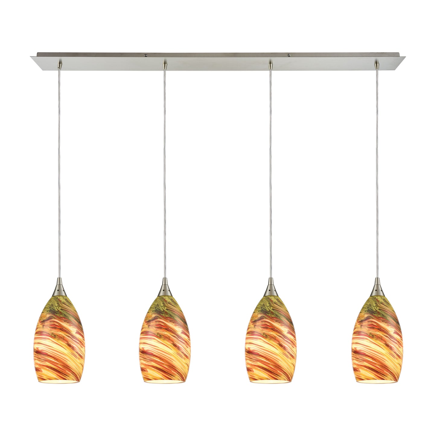 ELK SHOWROOM 10630/4LP Collanino 46'' Wide 4-Light Pendant - Satin Nickel with Lava Swirl Blown Glass