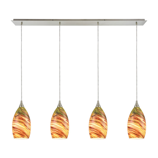 ELK SHOWROOM 10630/4LP Collanino 46'' Wide 4-Light Pendant - Satin Nickel with Lava Swirl Blown Glass