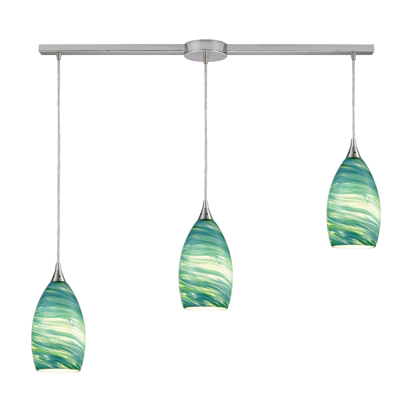 ELK SHOWROOM 10650/3L Collanino 38'' Wide 3-Light Pendant - Satin Nickel with Aqua Swirl Glass