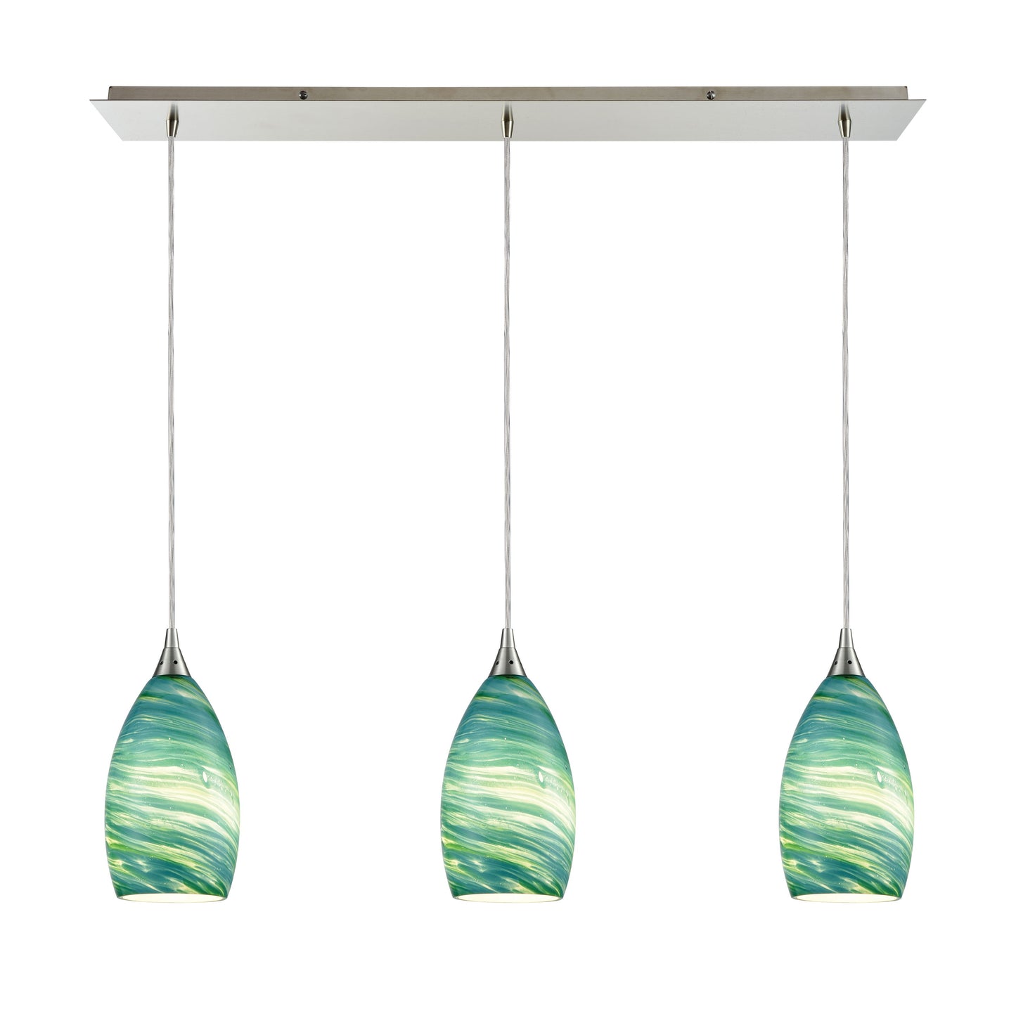 ELK SHOWROOM 10650/3LP Collanino 36'' Wide 3-Light Pendant - Satin Nickel with Aqua Swirl Glass