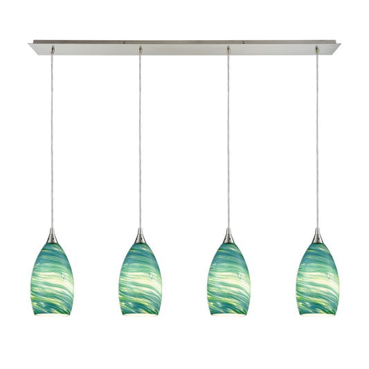 ELK SHOWROOM 10650/4LP Collanino 46'' Wide 4-Light Pendant - Satin Nickel with Aqua Swirl Glass