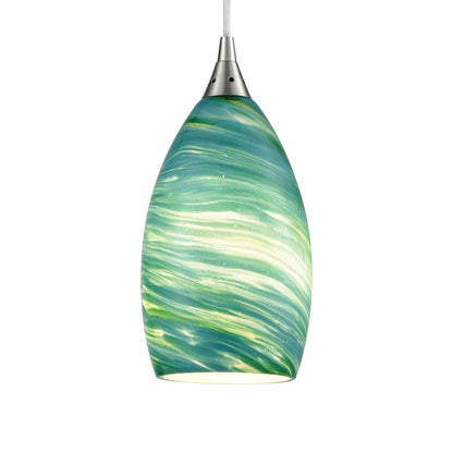 ELK SHOWROOM 10650/1 Collanino 5'' Wide 1-Light Pendant - Satin Nickel with Aqua Swirl Glass