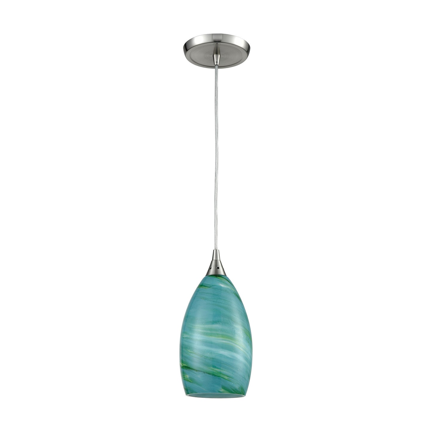 ELK SHOWROOM 10650/1 Collanino 5'' Wide 1-Light Pendant - Satin Nickel with Aqua Swirl Glass