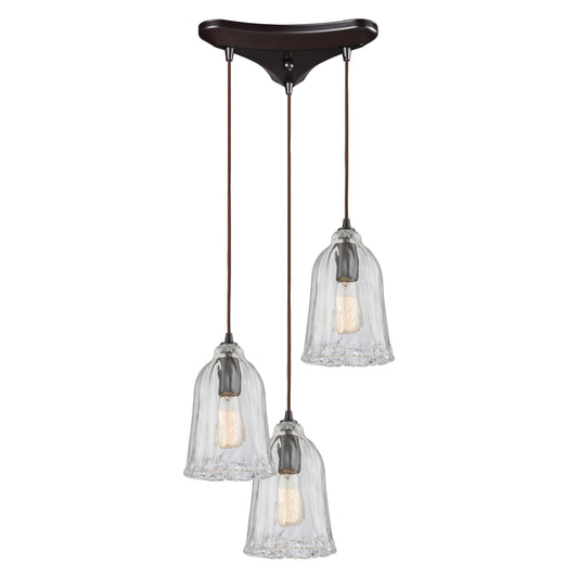 ELK SHOWROOM 10671/3 Hand Formed Glass 12'' Wide 3-Light Mini Pendant - Oil Rubbed Bronze