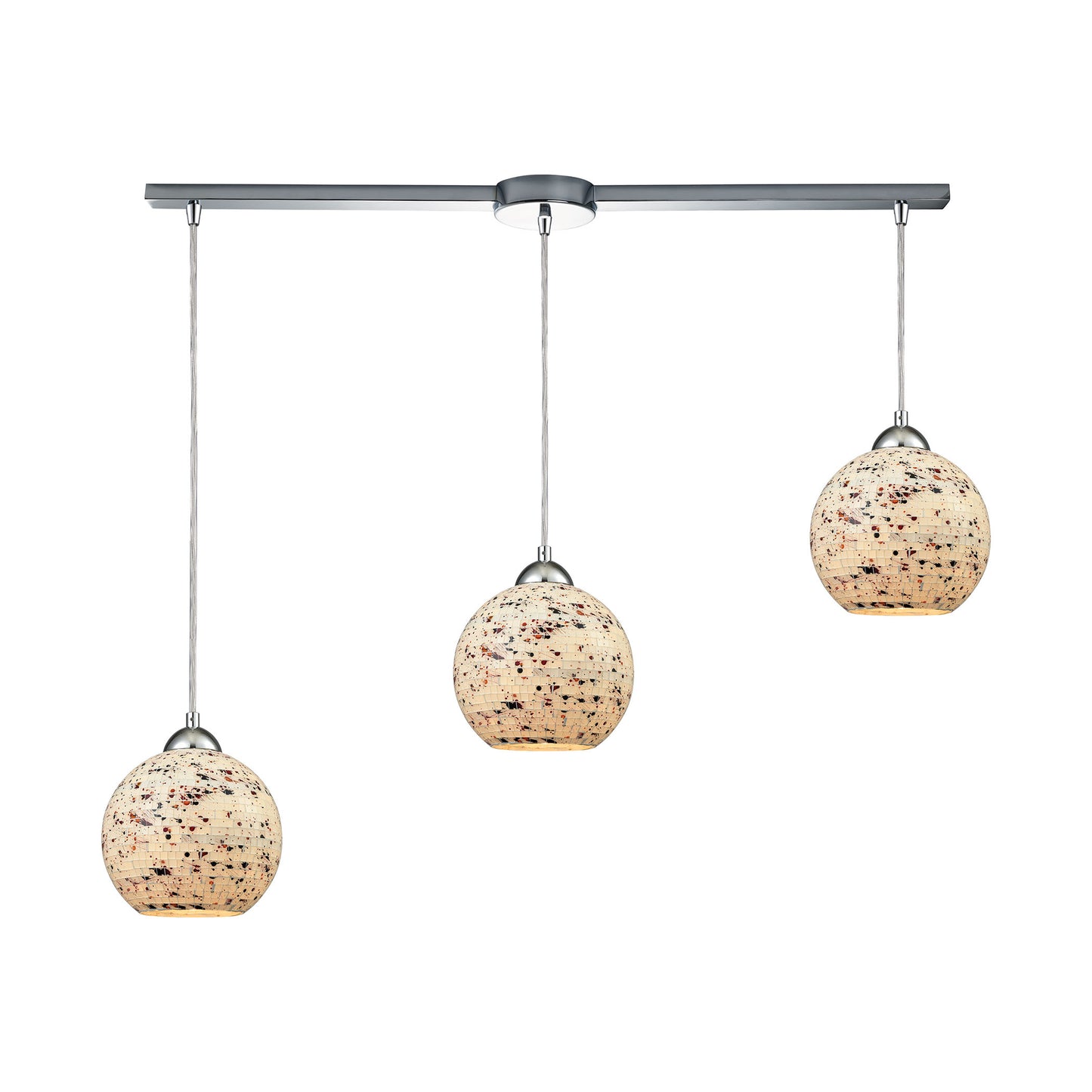 ELK SHOWROOM 10741/3L Spatter 3-Light Linear Mini Pendant Fixture in Polished Chrome with Spatter Mosaic Glass