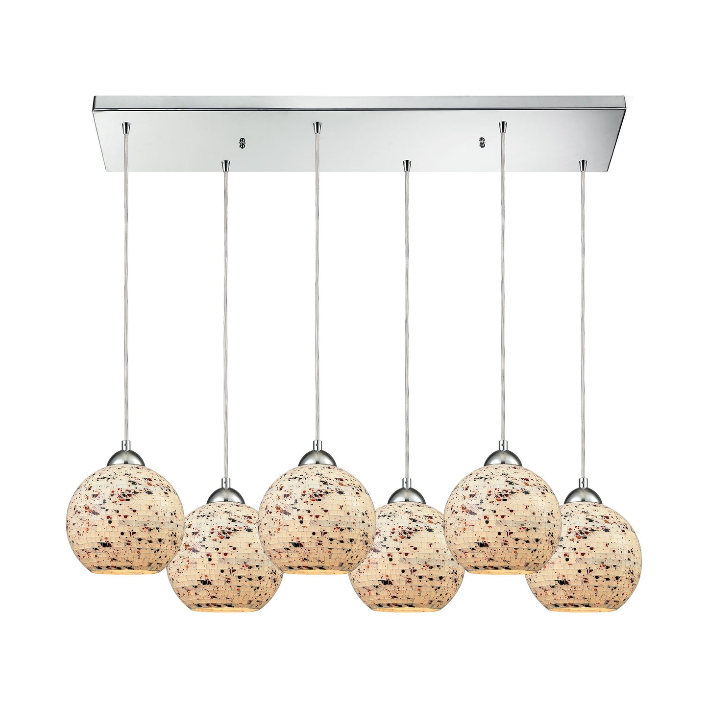 ELK SHOWROOM 10741/6RC Spatter 6-Light Rectangular Pendant Fixture in Polished Chrome with Spatter Mosaic Glass