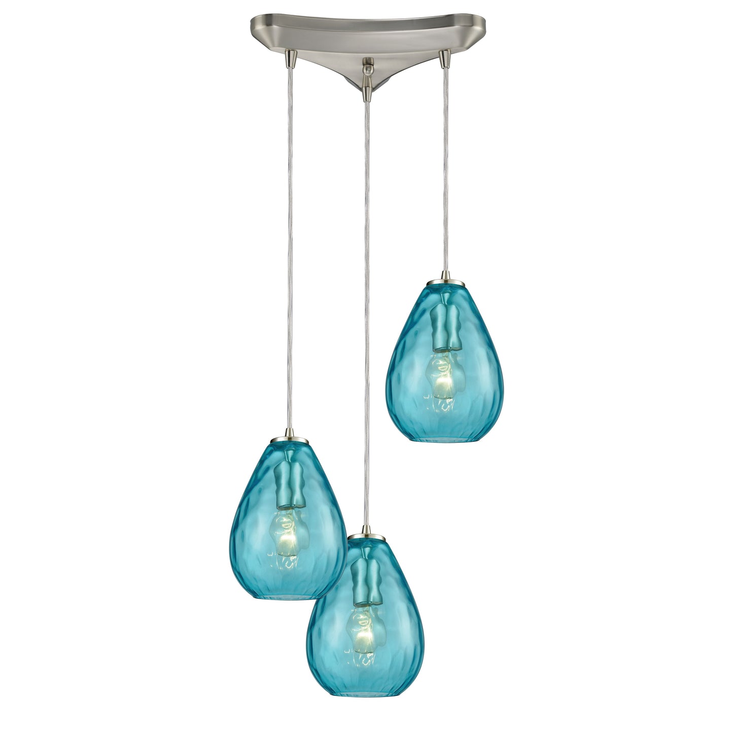 ELK SHOWROOM 10770/3 Lagoon 10'' Wide 3-Light Pendant - Satin Nickel with Aqua