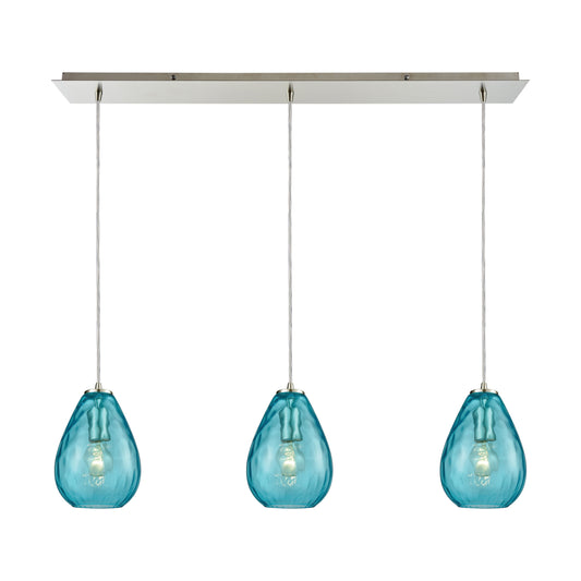 ELK SHOWROOM 10770/3LP Lagoon 36'' Wide 3-Light Pendant - Satin Nickel with Aqua