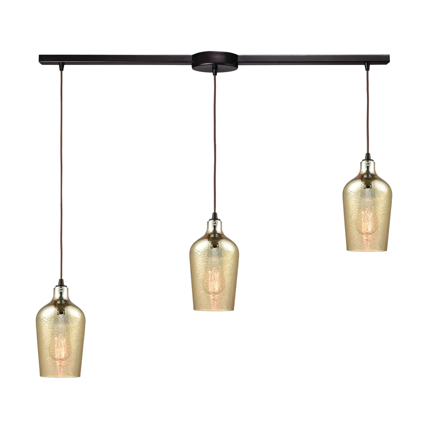 ELK SHOWROOM 10840/3L Hammered Glass 36'' Wide 3-Light Slim Pendant - Oil Rubbed Bronze with Amber