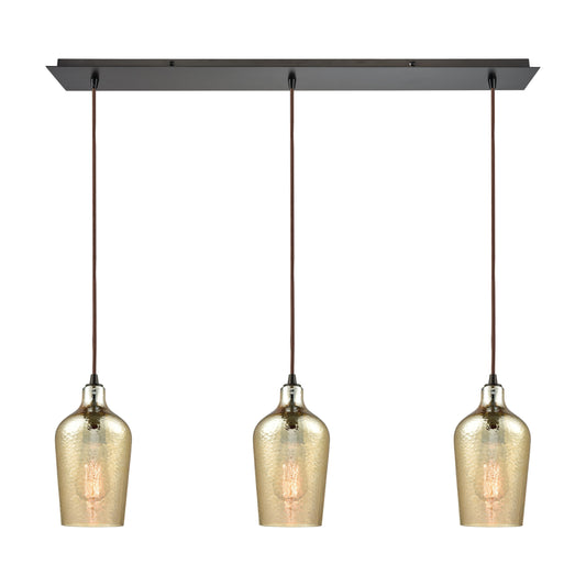 ELK SHOWROOM 10840/3LP Hammered Glass 36'' Wide 3-Light Pendant - Oil Rubbed Bronze with Amber