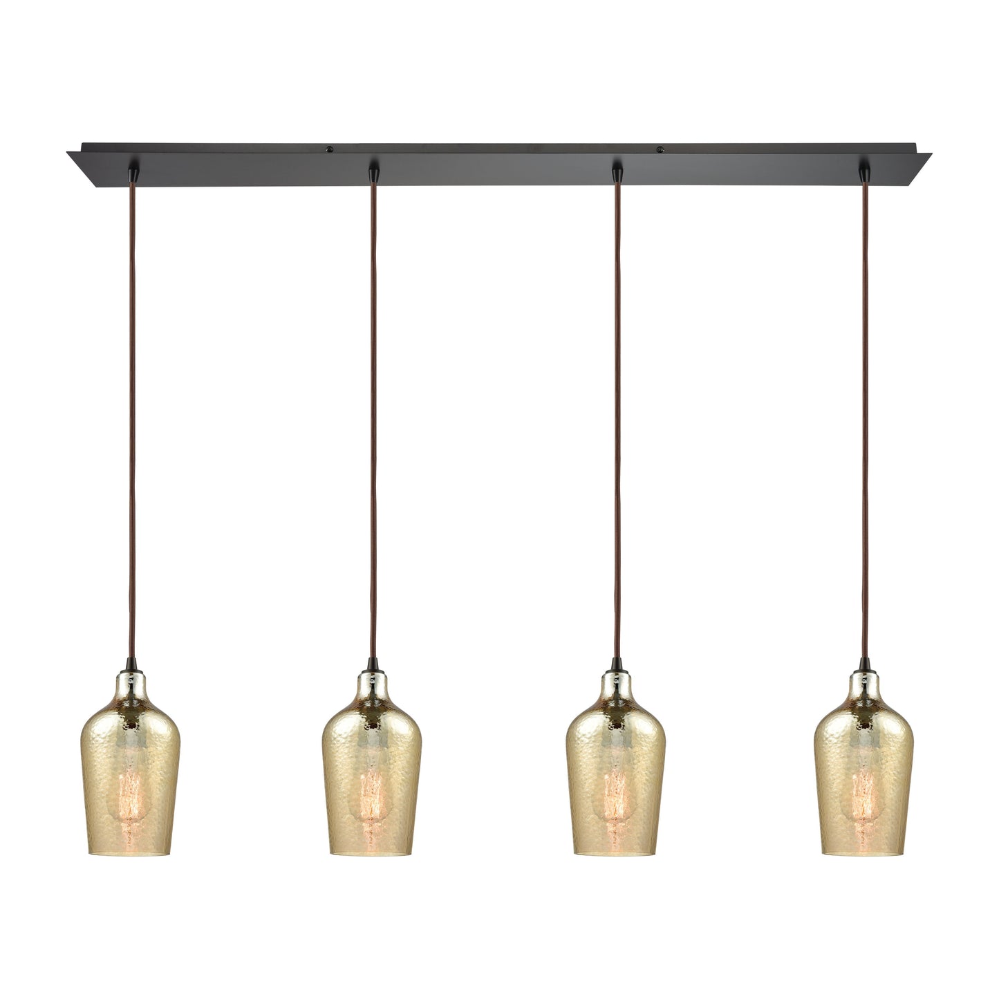 ELK SHOWROOM 10840/4LP Hammered Glass 46'' Wide 4-Light Pendant - Oil Rubbed Bronze with Amber