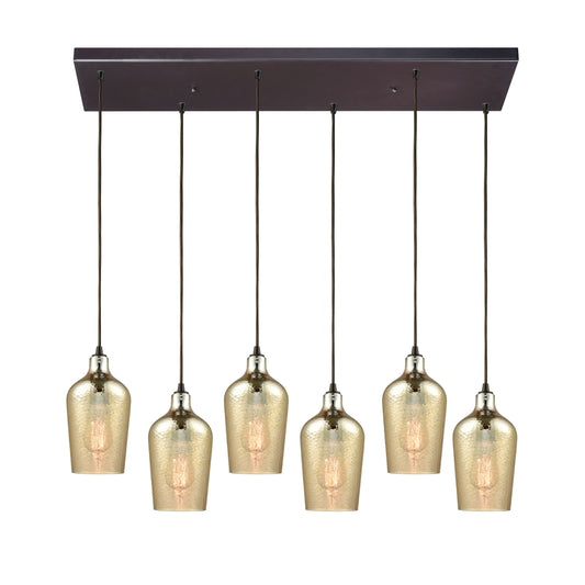 ELK SHOWROOM 10840/6RC Hammered Glass 30'' Wide 6-Light Pendant - Oil Rubbed Bronze with Amber