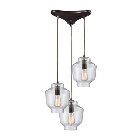 ELK SHOWROOM 10905/3 Barrel 3-Light Triangular Pendant Fixture in Oil Rubbed Bronze with Clear Blown Glass