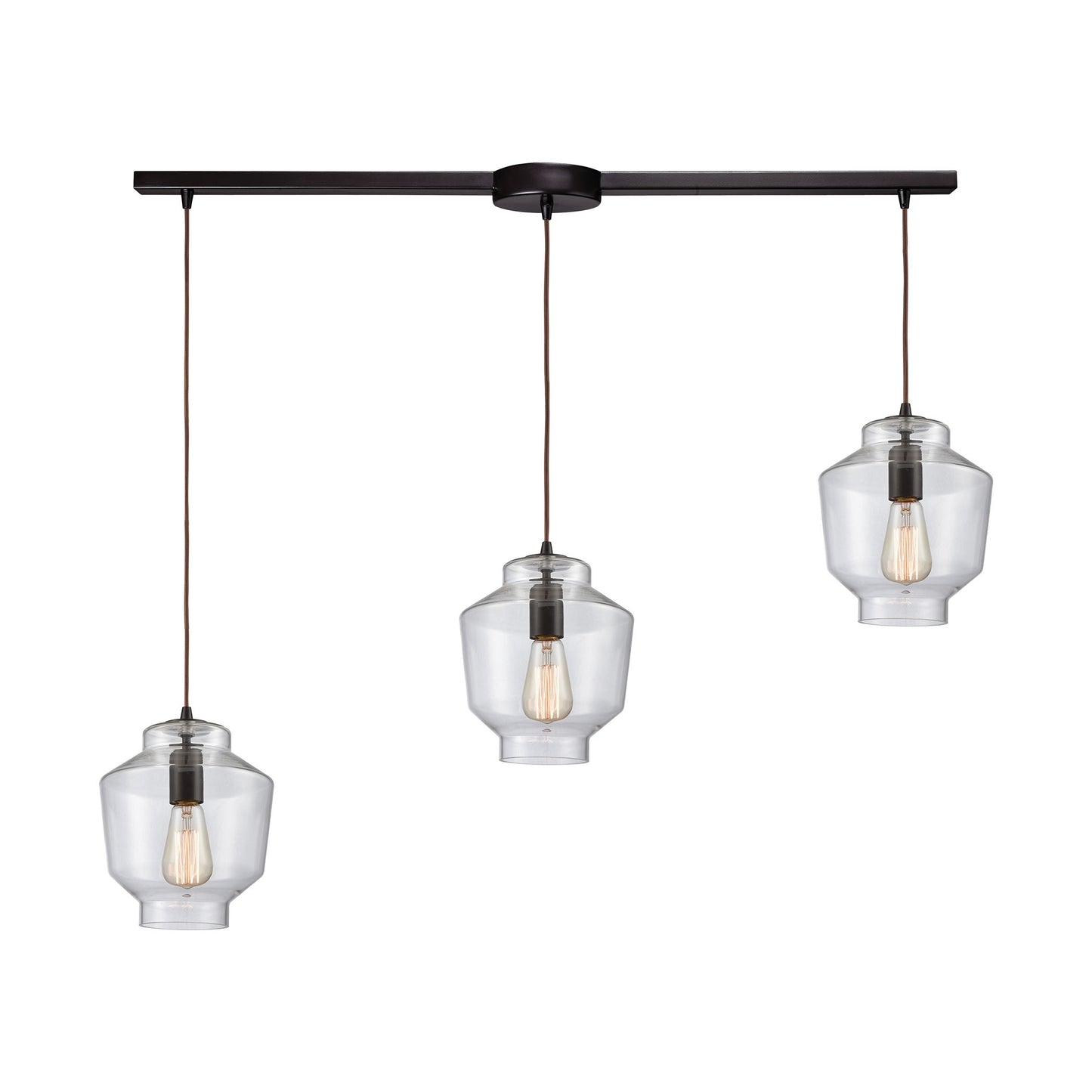 ELK SHOWROOM 10905/3L Barrel 3-Light Linear Mini Pendant Fixture in Oil Rubbed Bronze with Clear Blown Glass