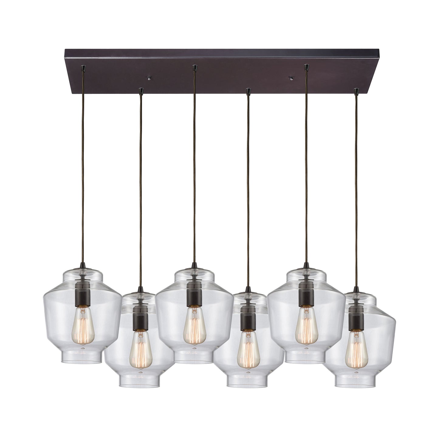 ELK SHOWROOM 10905/6RC Barrel 6-Light Rectangular Pendant Fixture in Oil Rubbed Bronze with Clear Blown Glass