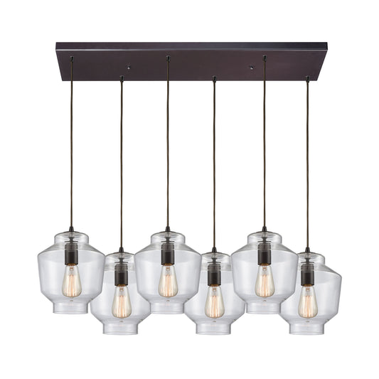 ELK SHOWROOM 10905/6RC Barrel 6-Light Rectangular Pendant Fixture in Oil Rubbed Bronze with Clear Blown Glass