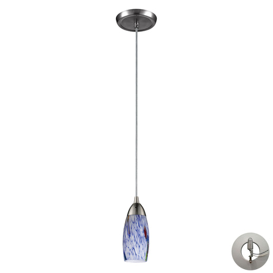 ELK SHOWROOM 110-1BL-LA Milan 3'' Wide 1-Light Pendant - Satin Nickel with Starburst Blue Glass (Includes Adapter Kit)