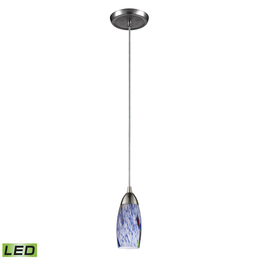 ELK SHOWROOM 110-1BL-LED Milan 3'' Wide 1-Light Pendant - Satin Nickel with Starburst Blue Glass (LED)