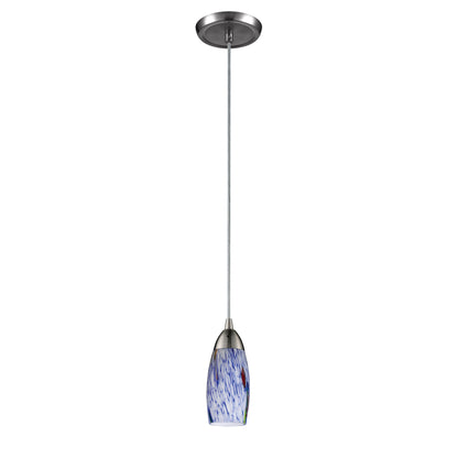 ELK SHOWROOM 110-1BL Milan 3'' Wide 1-Light Pendant - Satin Nickel with Starburst Blue Glass