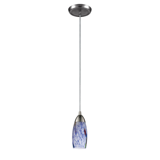 ELK SHOWROOM 110-1BL Milan 3'' Wide 1-Light Pendant - Satin Nickel with Starburst Blue Glass