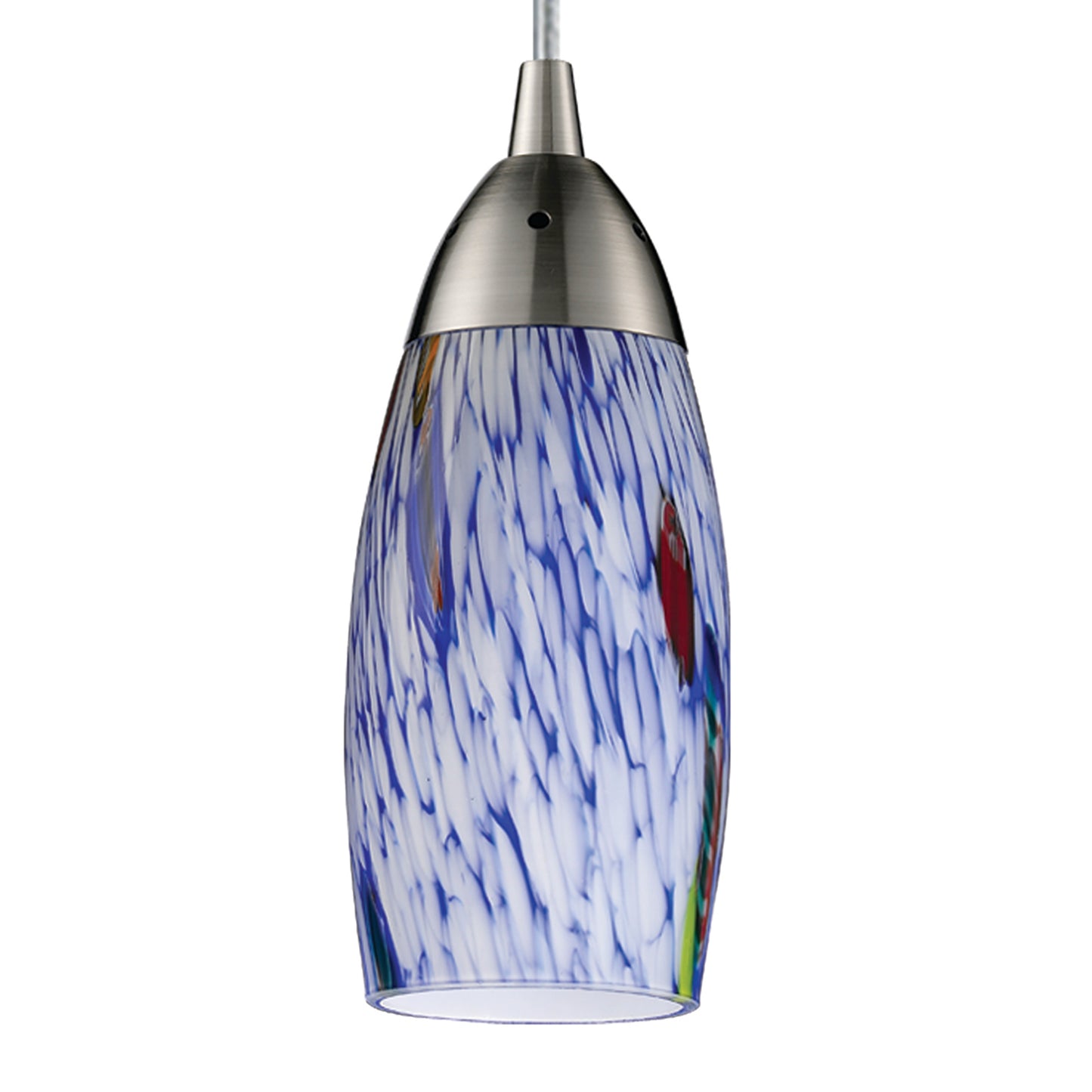 ELK SHOWROOM 110-1BL Milan 3'' Wide 1-Light Pendant - Satin Nickel with Starburst Blue Glass