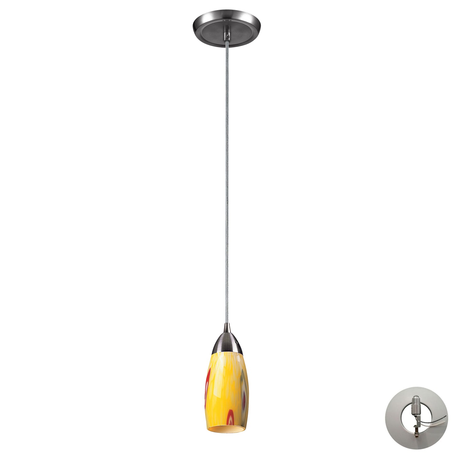 ELK SHOWROOM 110-1YW-LA Milan 3'' Wide 1-Light Pendant - Satin Nickel with Yellow Blaze Glass (Includes Adapter Kit)