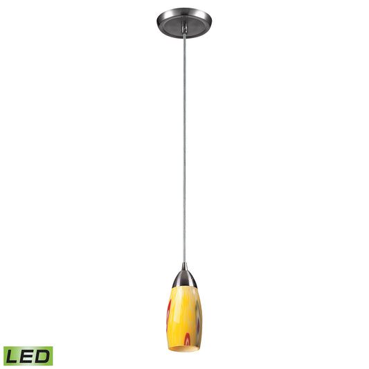 ELK SHOWROOM 110-1YW-LED Milan 3'' Wide 1-Light Pendant - Satin Nickel with Yellow Blaze Glass (LED)