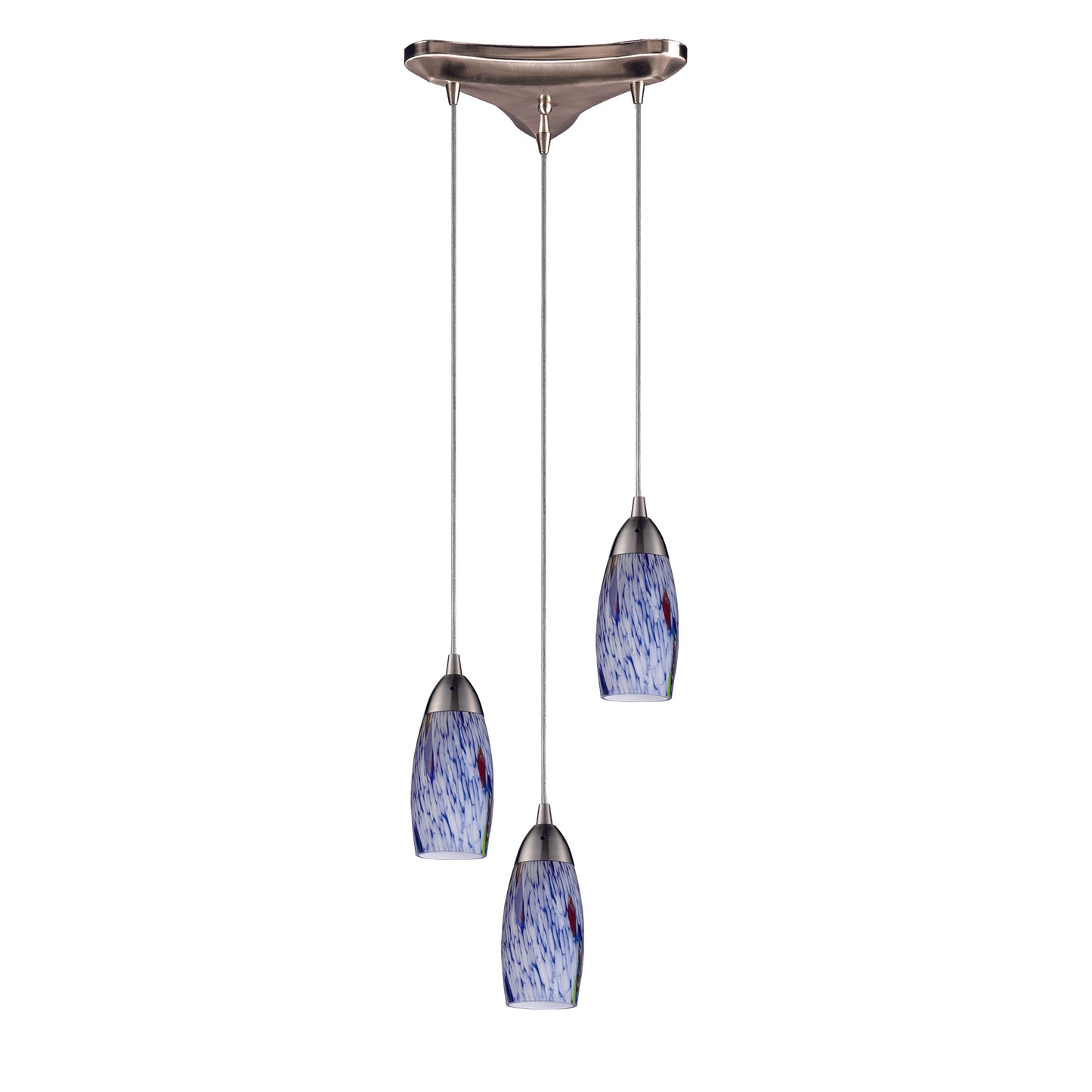 ELK SHOWROOM 110-3BL Milan 10'' Wide 3-Light Pendant - Satin Nickel with Starburst Blue Glass