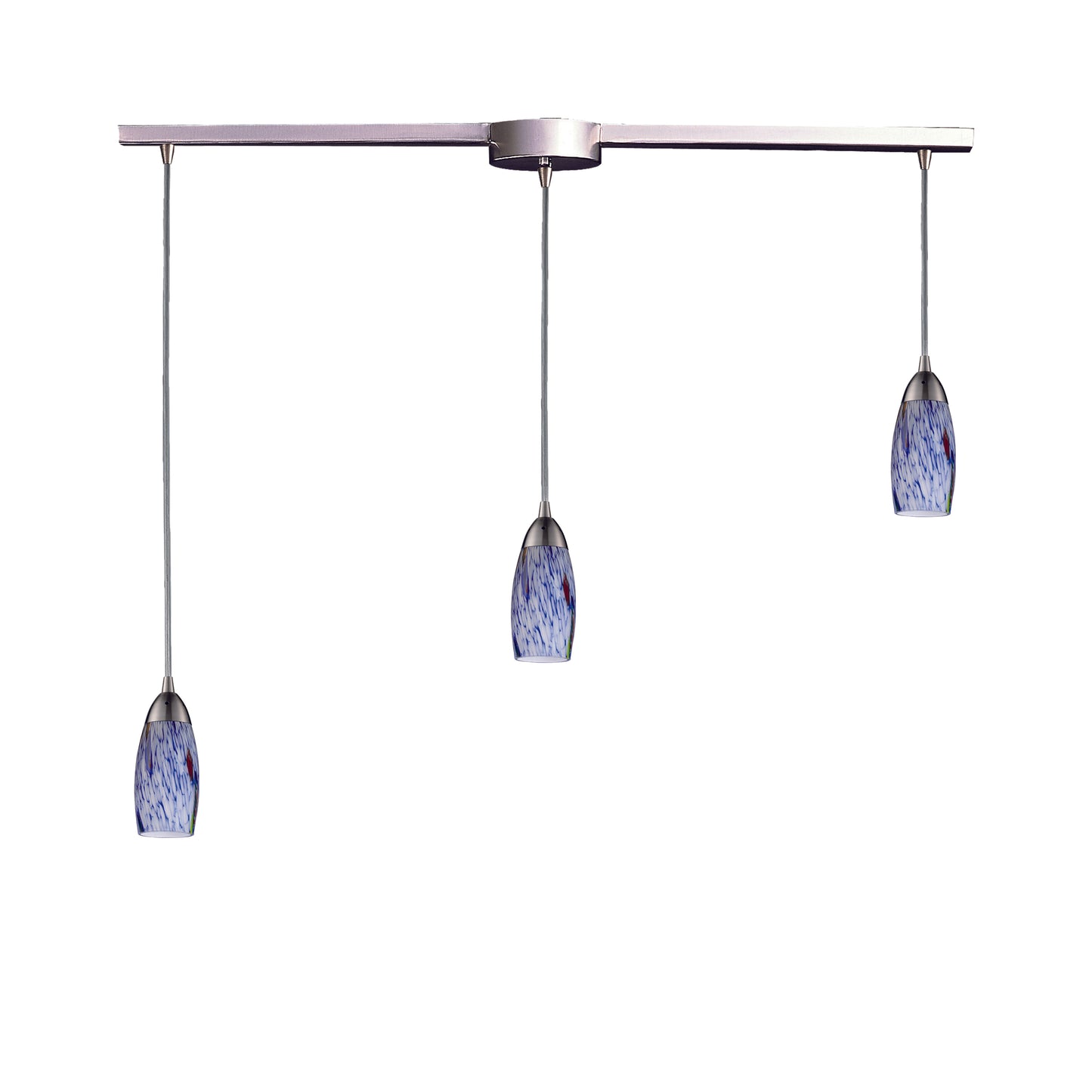 ELK SHOWROOM 110-3L-BL Milan 36'' Wide 3-Light Pendant - Satin Nickel with Starburst Blue Glass