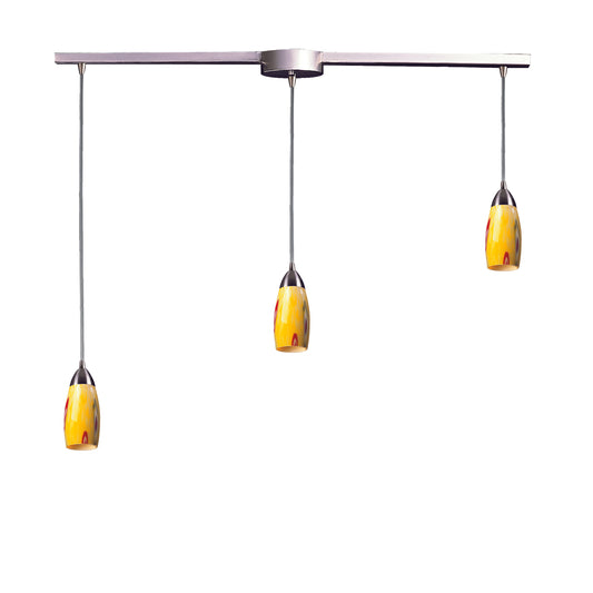 ELK SHOWROOM 110-3L-YW Milan 36'' Wide 3-Light Pendant - Satin Nickel with Yellow Blaze Glass