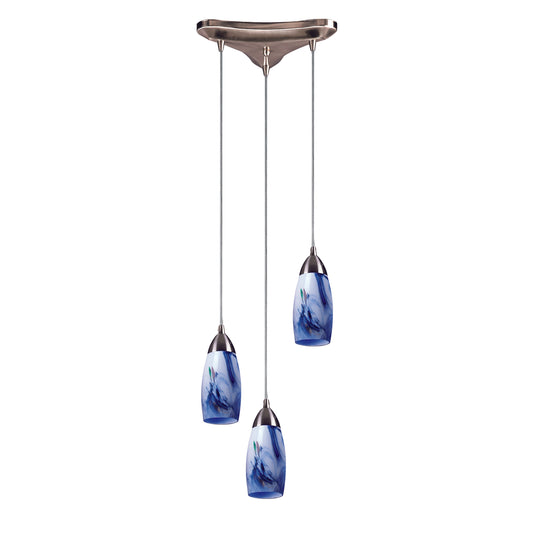 ELK SHOWROOM 110-3MT Milan 10'' Wide 3-Light Pendant - Satin Nickel with Mountain Glass