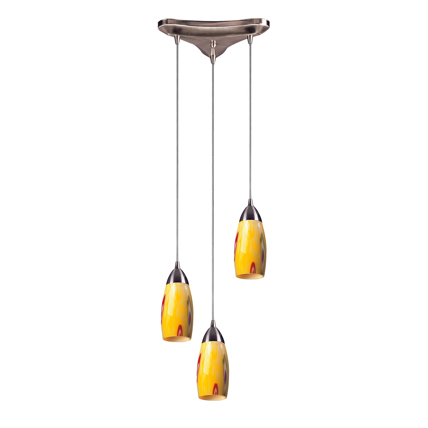 ELK SHOWROOM 110-3YW Milan 10'' Wide 3-Light Pendant - Satin Nickel with Yellow Blaze Glass