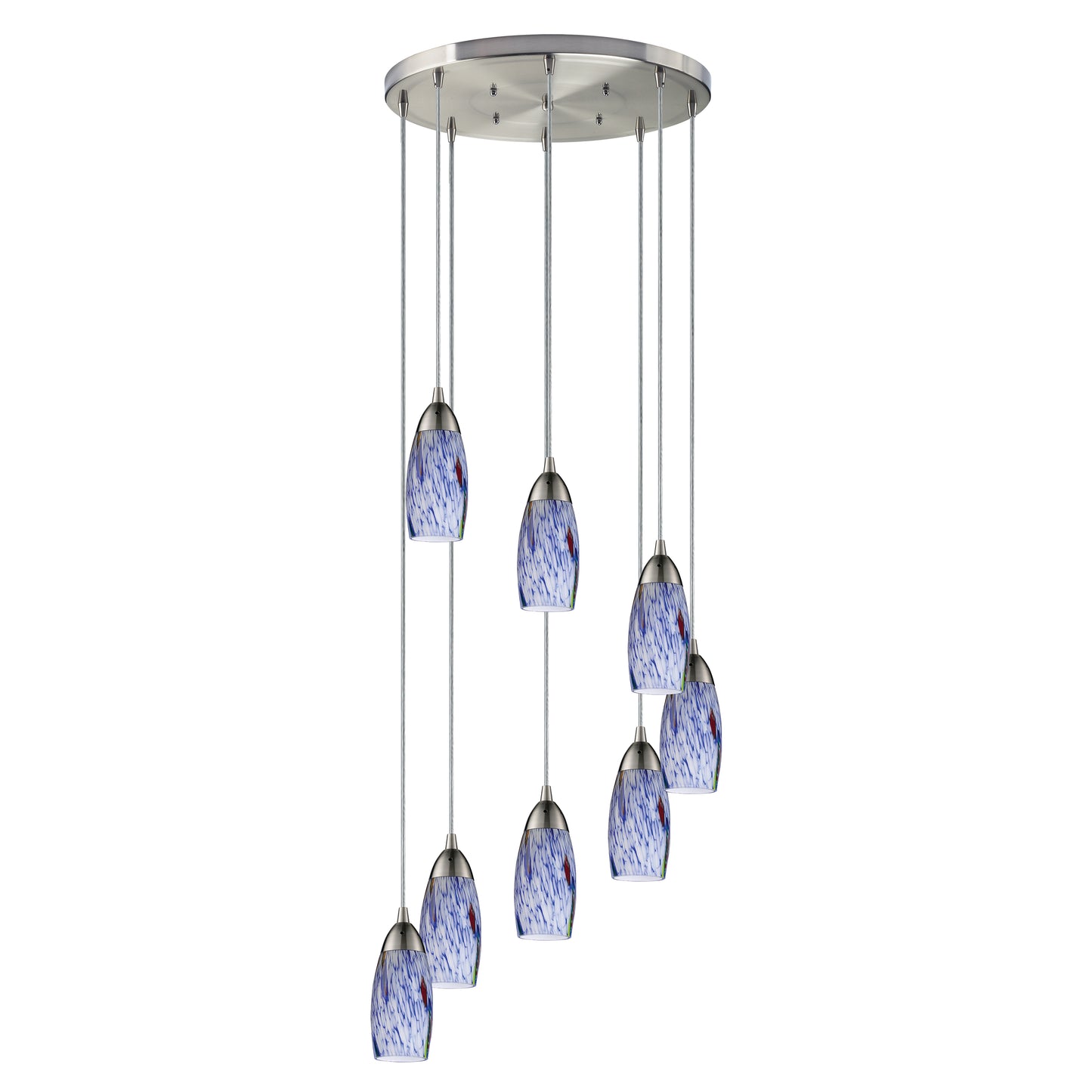 ELK SHOWROOM 110-8R-BL Milan 18'' Wide 8-Light Pendant - Satin Nickel with Starburst Blue Glass