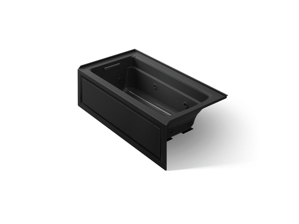KOHLER K-1122-HL-7 Archer 60" X 32" Alcove Heated Whirlpool Bath, Left Drain - Black Black