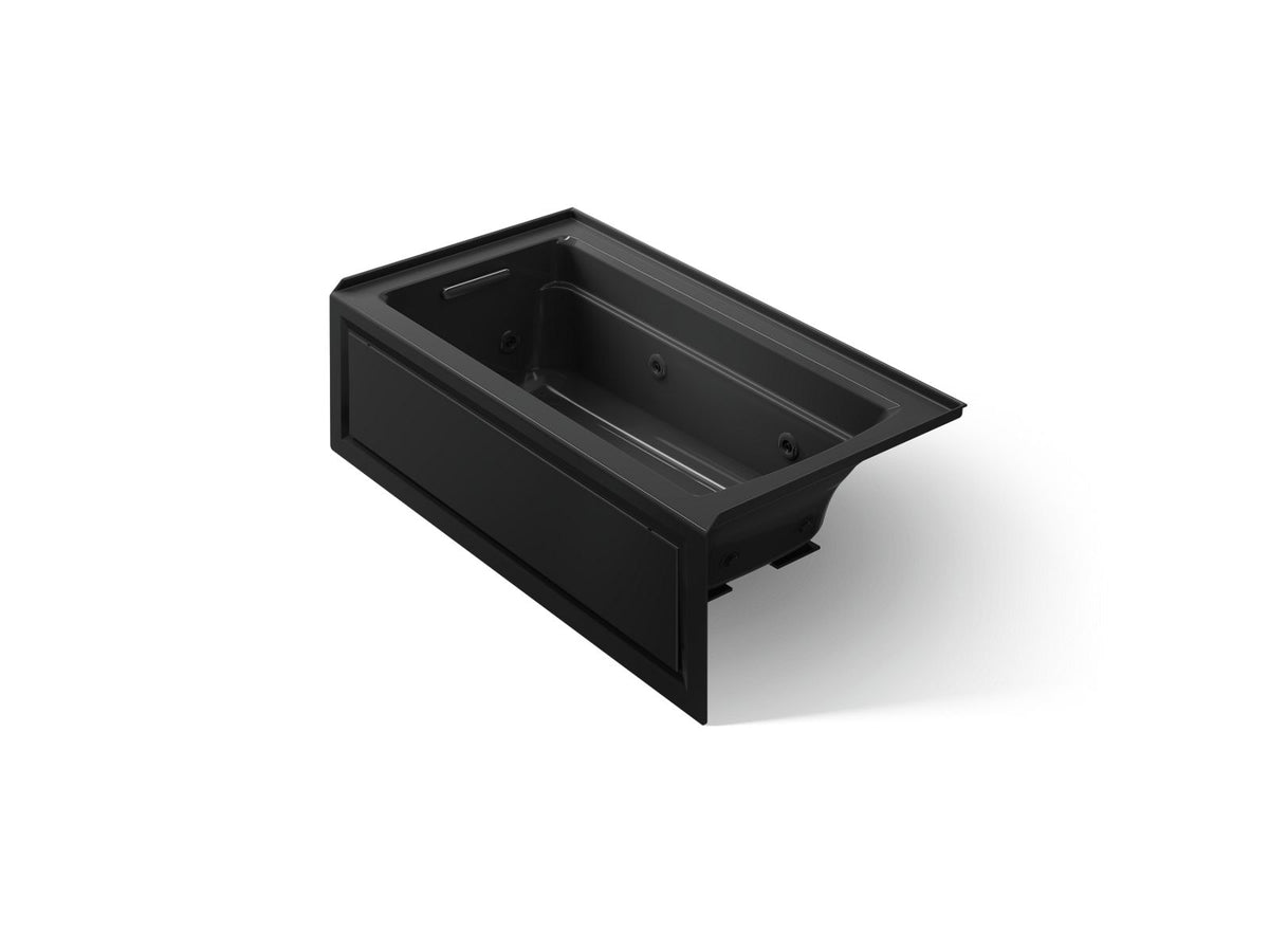 KOHLER K-1122-HL-7 Archer 60" X 32" Alcove Heated Whirlpool Bath, Left Drain - Black Black