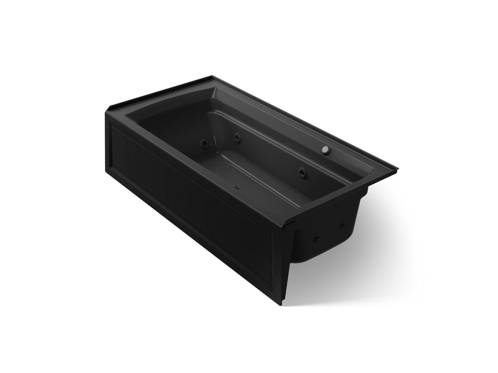 KOHLER K-1124-RAW-7 Archer 72" X 36" Alcove Whirlpool Bath With Bask Heated Surface, Right Drain - Black Black