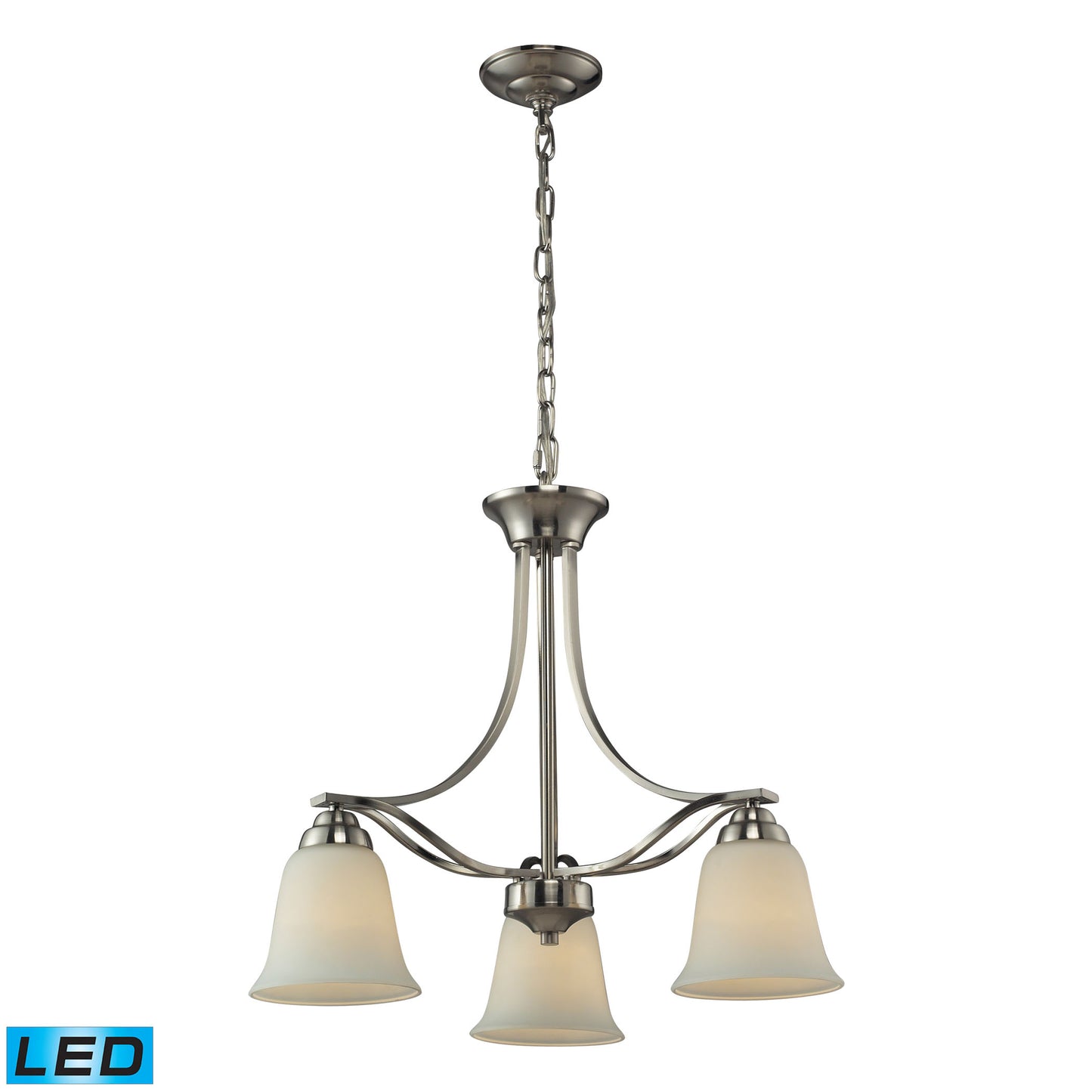 ELK SHOWROOM 11522/3-LED Malaga 3 Light Chandelier in Brushed Nickel - LED, 800 Lumens (2400 Lumens Total) with Full Scale Di