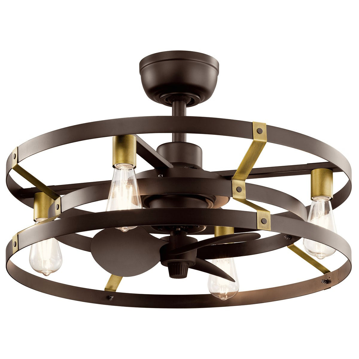 KICHLER 300040SNB Cavelli 25 Inch Low Profile Ceiling Fan In Satin Natural Bronze Finish With Natural Brass Accents