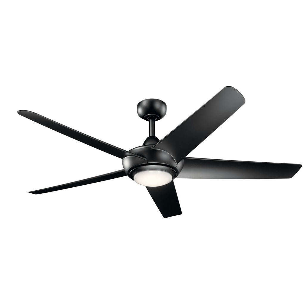 KICHLER 330089SBK Kapono 52 Inch Led Ceiling Fan In Satin Black With Frosted White Polycarbonate Lens