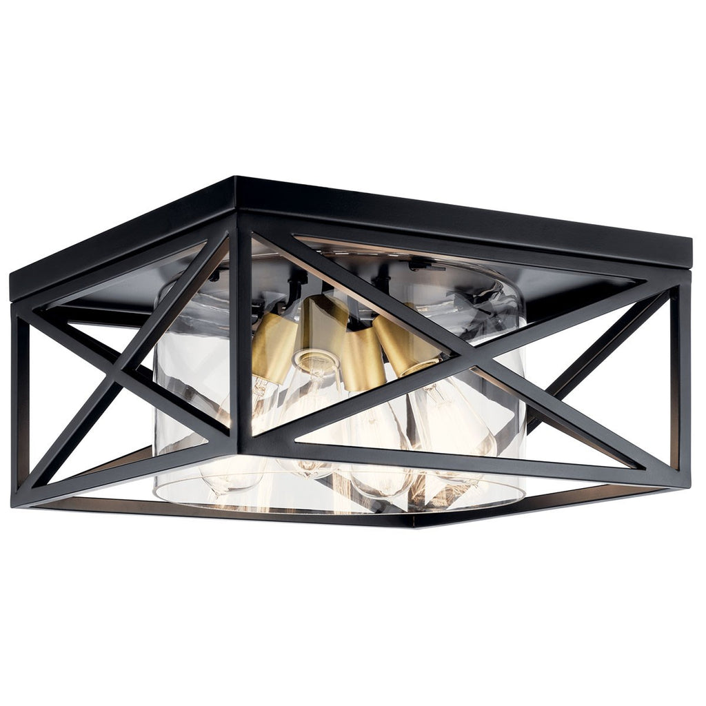 KICHLER 44084BK Moorgate 16" 4 Light Flush Mount With Clear Glass Black