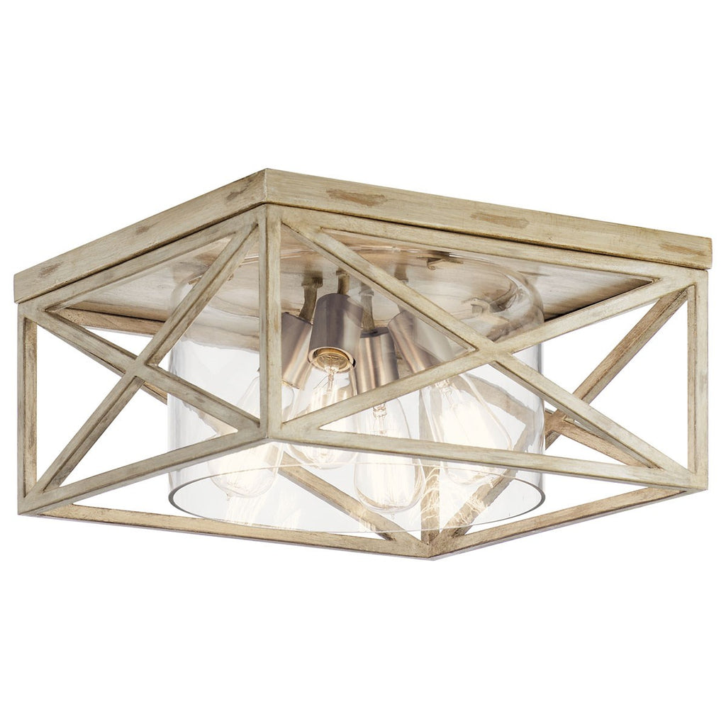 KICHLER 44084DAW Moorgate 16" 4 Light Flush Mount with Clear Glass Distressed Antique White