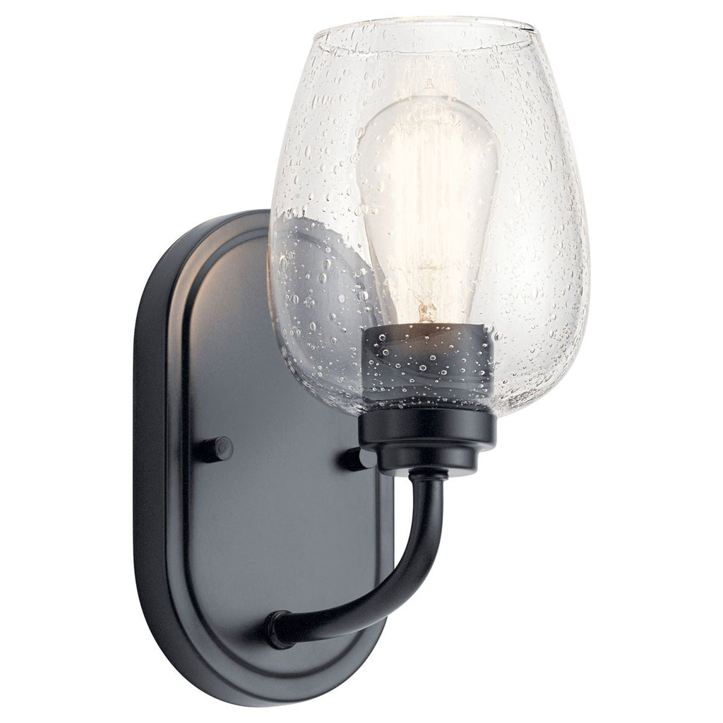 KICHLER 44381BKCS Valserrano 10 Inch Wall Sconce 1 Light With Clear Seeded Glass In Black