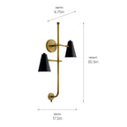 KICHLER 52174BK Sylvia 2 Light Wall Sconce Black And Natural Brass
