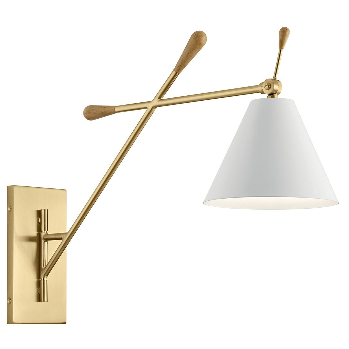 KICHLER 52339CG Finnick 20" 1 Light Wall Sconce With A White Shade Champagne Gold And Natural Maple
