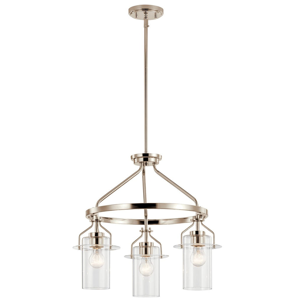 KICHLER 52377PN Everett 22.5 Inch 3 Light Round Chandelier with Clear Glass in Polished Nickel