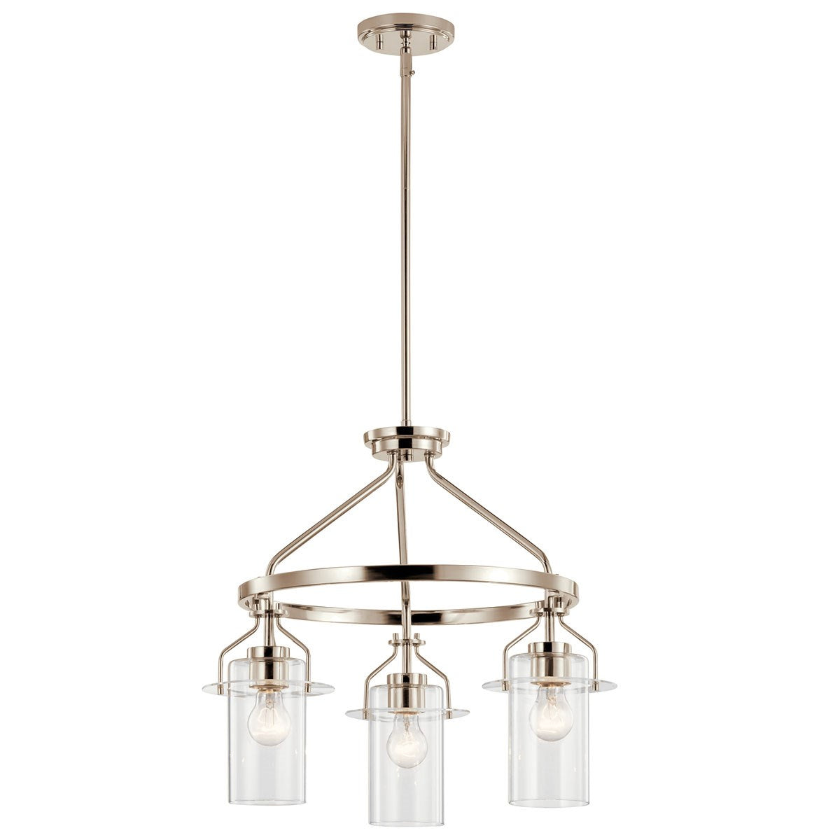 KICHLER 52377PN Everett 22.5 Inch 3 Light Round Chandelier with Clear Glass in Polished Nickel