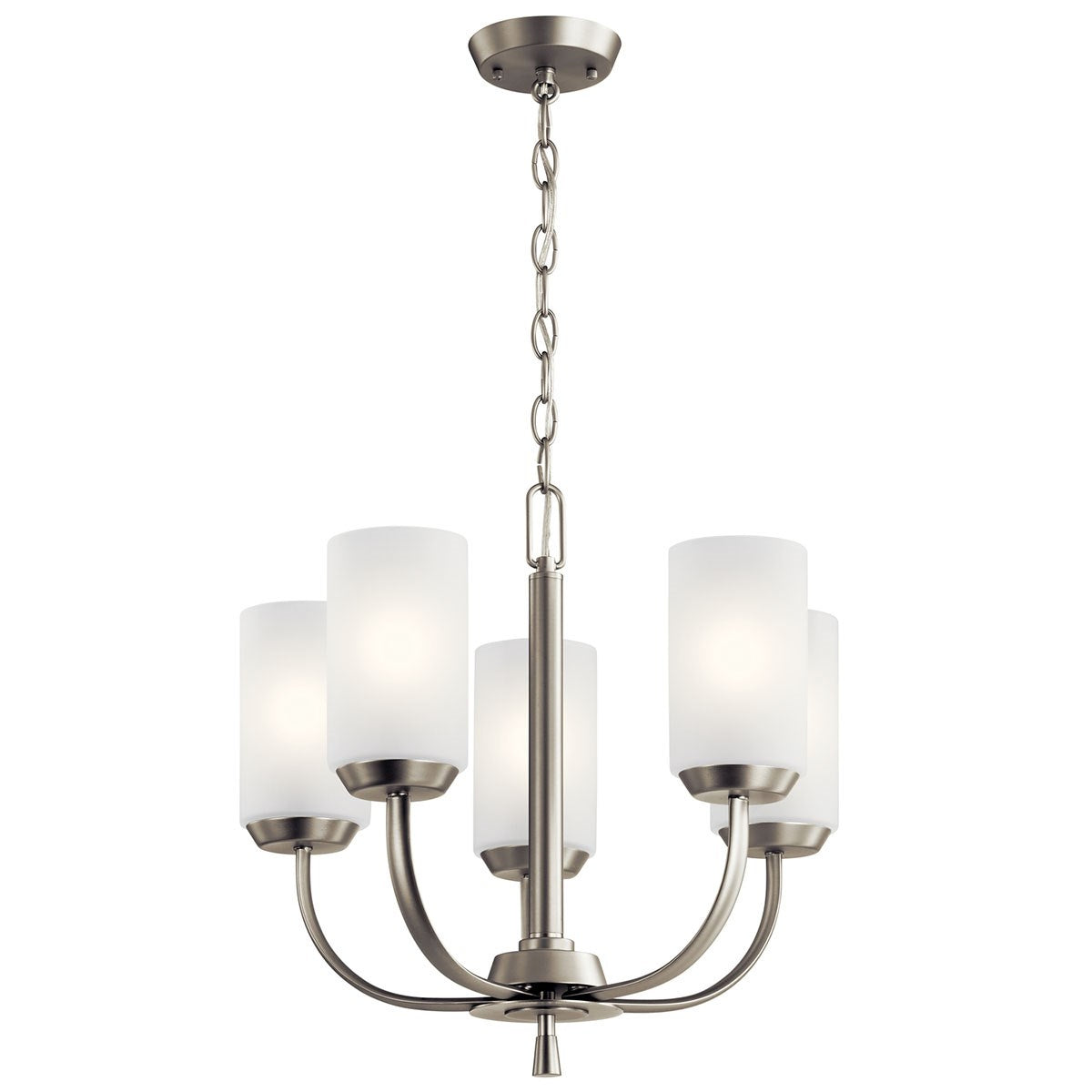 KICHLER 52386NI Kennewick 5 Light Chandelier with Crisp White Fabric Brushed Nickel