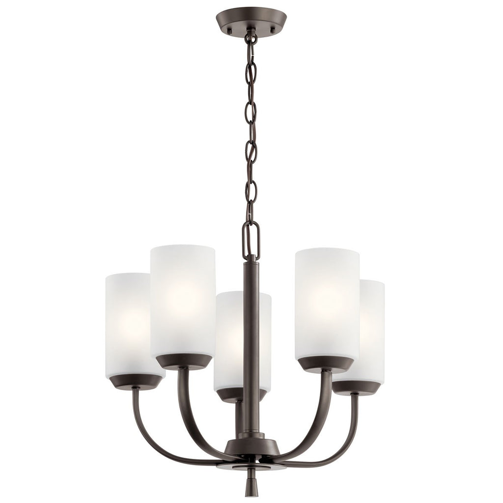 KICHLER 52386OZ Kennewick 5 Light Chandelier with Crisp White Fabric Olde Bronze